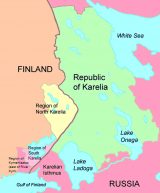 The Republic of Karelia Status: Subject of the Russian Federation, part of its Northwestern Federal District. Geography: Area: 172,400 km2. 723 km border with Finland, located south of the White Sea, with the two largest lakes in Europe, Ladoga and Onega. Capital: Petrozavodsk on the western shore of Onega. 280,000 inhabitants. Head of the Republic: Artur Parfenchikov Population: 643,548 (census of 2010), 622,484 (2018 estimate) Density: 3.7 per km2 Urban: 78% Nationalities: Russians: 82% Karelians: 7.4% (45,570) Belarusians: 3.8% (23,345) Ukrainians: 2% (12,677) Finns: 1.4% (8,577) Vepsians: 0.5% (3423) Official language: Russian. Since 2004, Karelian, Veps and Finnish have also been recognized.