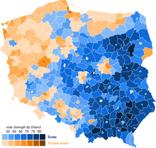Vote strength results of the second round of the 2020 Polish presidential election.