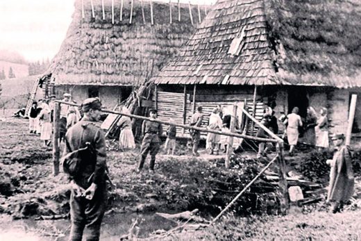 Ukrainians are forcibly moved from their land by Polish soldiers in 1947.